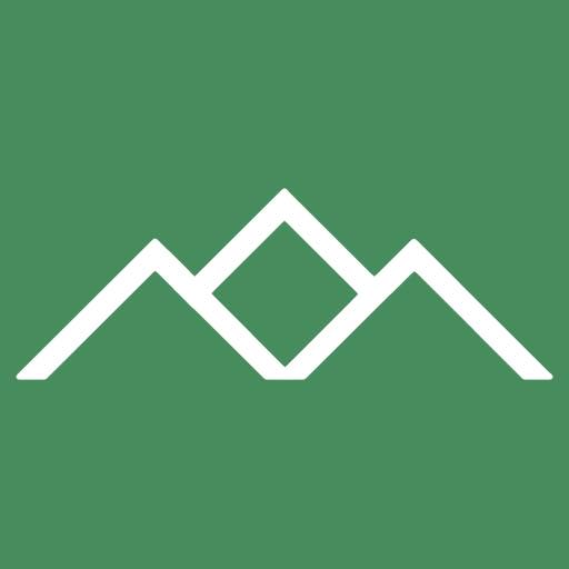 HLA Co-op 512×512 – Green Background White Logo This computer generated Hanging Lake Adventure Co-op logo is white with a green background. There is no wording, only the mountains icon.