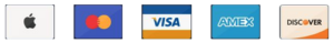 This image features icons representing various credit cards, signaling that the establishment accepts a range of payment methods, including Apple Pay, Mastercard, Visa, American Express, and Discover. The inclusion of these icons communicates the convenience and flexibility of payment options available to customers.